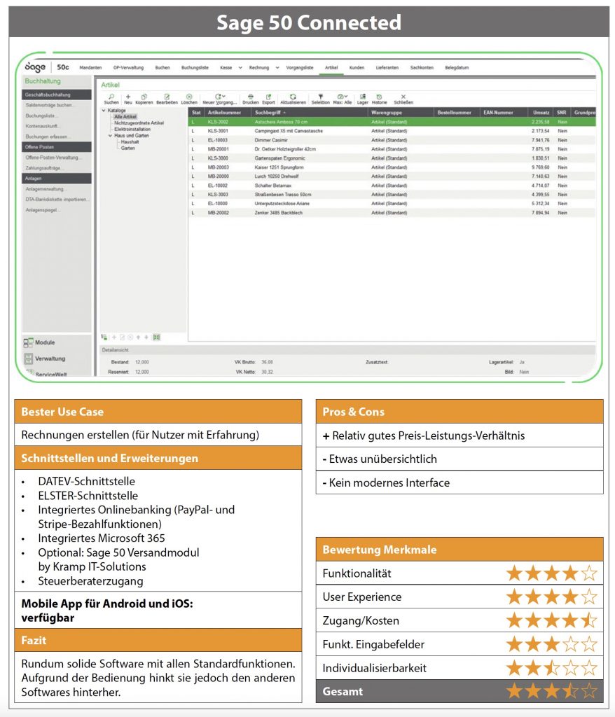 Produkttest: ERP-Lösungen für Small Office/Home Office 2 Testergebnis Sage 50 Connected