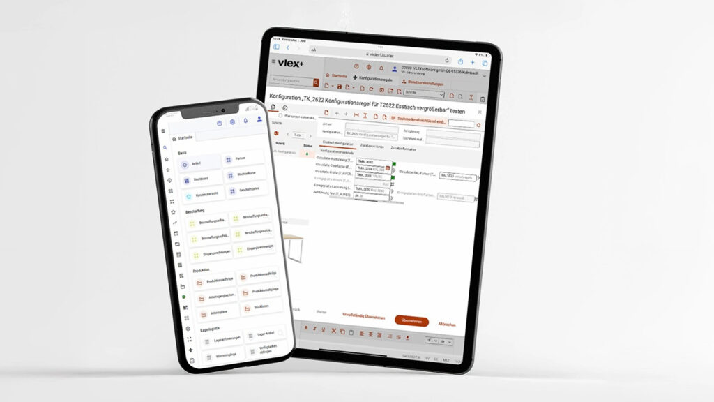 VlexPlus ERP meistert die Komplexität Ihrer Fertigungsprozesse und bietet gleichzeitig die Flexibilität, von jedem Endgerät aus ortsunabhängig zu arbeiten – ob Desktop, Tablet oder Smartphone. © VLEXsoftware gmbh