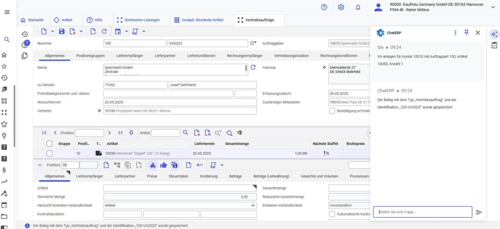 ERP für Variantenfertiger: Vielfalt im Griff 2 Mit dem KI-Assistenten ChatERP, der vollständig in VlexPlus ERP integriert ist, können Nutzer schnell Informationen abrufen, Prozesse anstoßen und Aufgaben delegieren – alles direkt in der gewohnten Oberfläche, ohne zusätzliche Software oder Systembrüche.